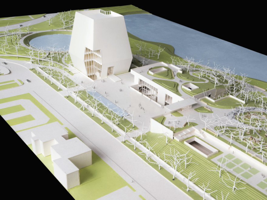 A three-dimensional model of the proposed Obama Presidential Center in Chicago.