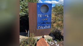 A photo of the vandalism conducted on the Temple Har Shalom sign in Park City, Utah.