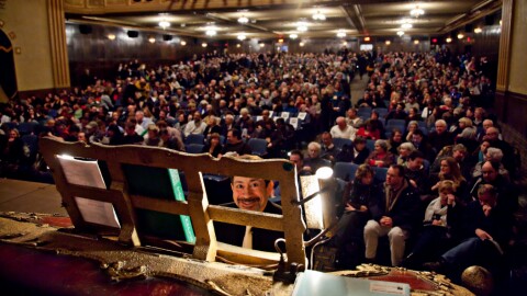 Michigan Theater organist Andrew Rogers performs in front of a huge crowd.