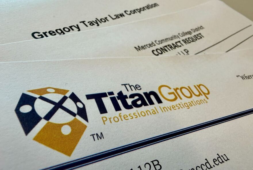 Papers of invoices and contracts from law firms and an investigative group who worked with Merced College.