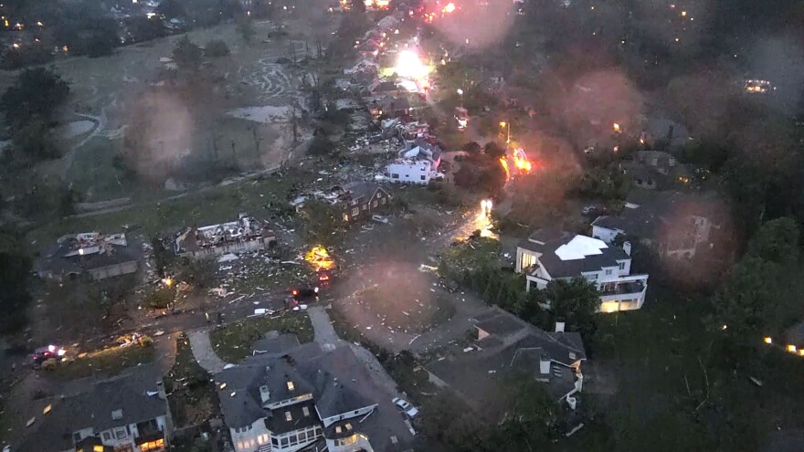 An aerial view of tornado damage in Virginia Beach. (Image via Virginia Beach Fire Department)