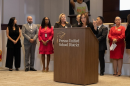 FUSD Superintendent Misty Her speaks at a news conference on Sep. 3 regarding the return of centrally funded trips for students.