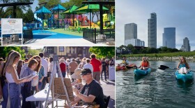 (Clockwise from top left) Northwestern Community Park, paddling on the lakefront and Art 64 in Wauwatosa.
