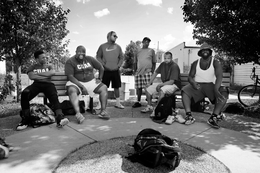 Coach Del Humphrey, (second from left), with his coaching staff.