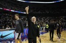 San Antonio Spurs head coach Gregg Popovich flashes a thumb up after losing to the Miami Heat at the end of an NBA basketball game, at the Mexico Arena in Mexico City, Saturday, Dec. 17, 2022.