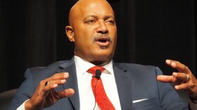 Curtis Hill — an unsuccessful gubernatorial candidate and a former Indiana attorney general — speaks while on stage at the Dentons Legislative Conference on Wednesday, Dec. 13, 2023.