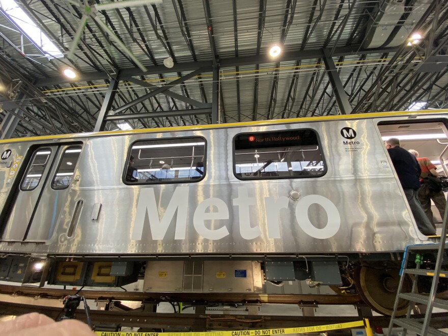 An LA Metro rail car at CRRC's factory in Springfield, Massachusetts.