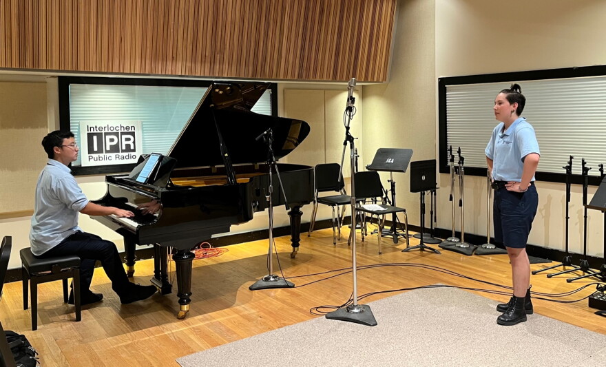 Mezzo soprano Ambrose Cusick records in IPR's Studio A with pianist XiaoPing Wang