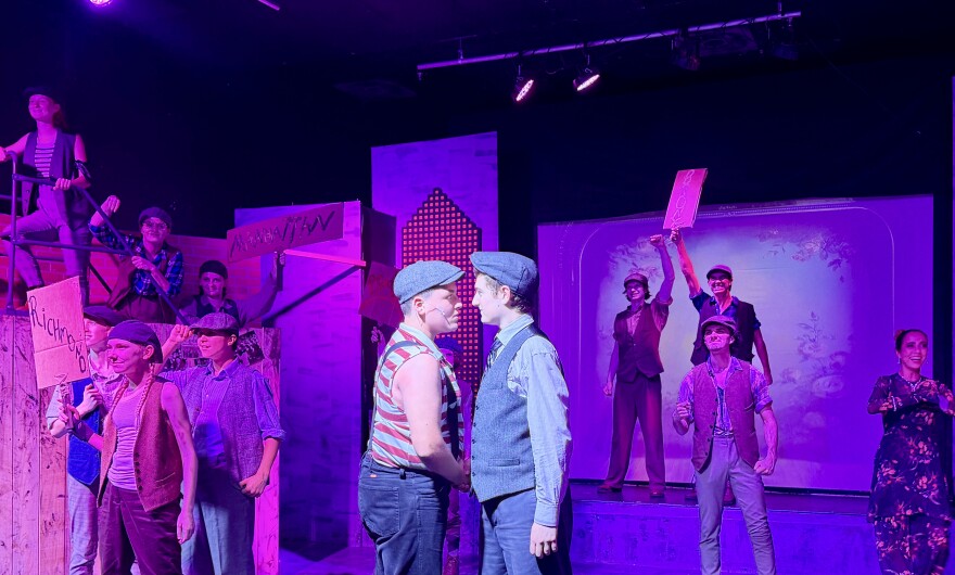 Freitas in the role of Spot Conlan in "Newsies" with Fort Myers Theatre.