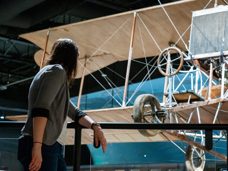 A new overlook platform at the Kansas Museum of History gives visitors an up-close view of the 1914 Longren biplane, which previously “was often lost up in the rafters,” museum director Sarah Bell said.