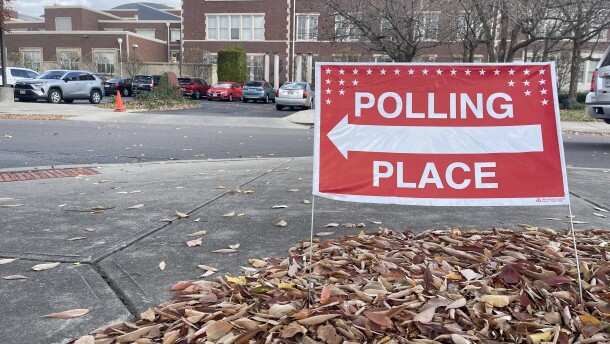 A polling sign is pictured in East Dayton on Nov. 5, 2024.