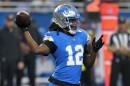FILE - Detroit Lions quarterback Teddy Bridgewater (12) throws against the Washington Commanders during the first half of an NFL football divisional playoff game, Saturday, Jan. 18, 2025, in Detroit. (AP Photo/Seth Wenig, File)