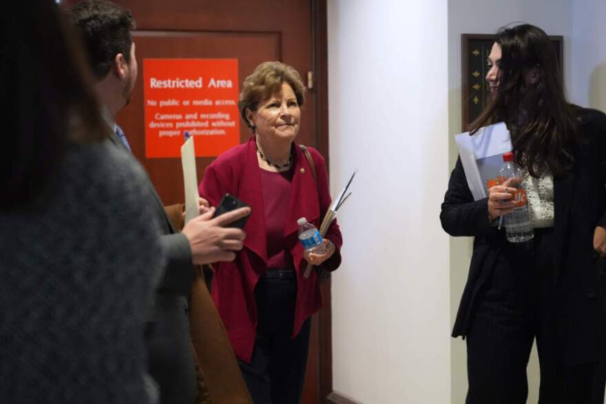 Sen. Jeanne Shaheen (D-NH) departs at the U.S. Capitol Monday, Jan. 5, 2026, in Washington, after a closed-door briefing about President Trump directing U.S. forces to capture Venezuelan President Nicolás Maduro. (Jacquelyn Martin/AP)