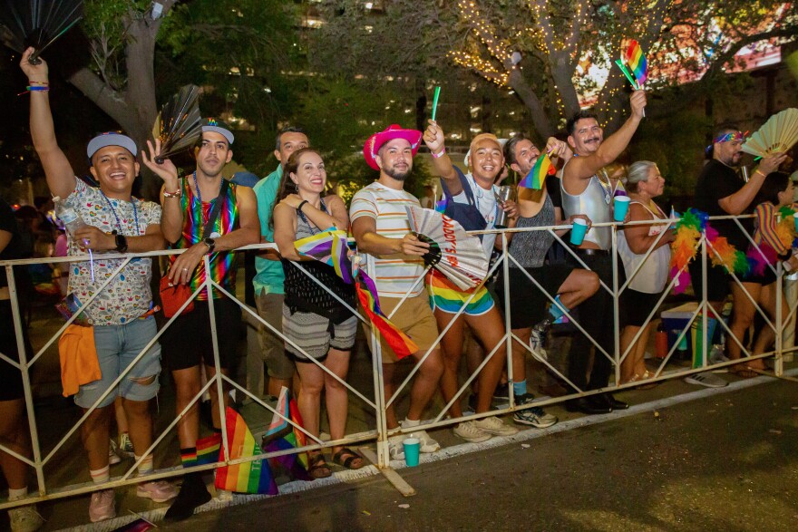 Audiences watch the Austin Pride Parade on South Congress Avenue in downtown Austin, TX on August 20, 2022. Stephanie Tacy for KUT