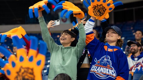 The Providence Bruins vs the Bridgeport Islanders’ home opener on October 11, 2025. (Jonathan McNicol/Connecticut Public)
