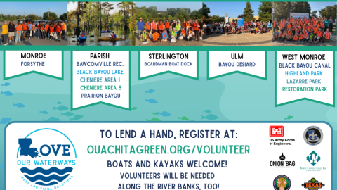 Image of a flyer displaying where each Ouachita Parish Water Sweep 2026 will be held on Saturday, September 12th, from 8:00 to 11:00 a.m. 