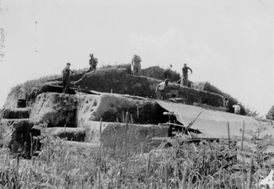 An excavation of a Native American burial mound during an archeological survey project by the Kentucky branch of the Works Progress Administration, or WPA, sometime between 1934 and 1942.