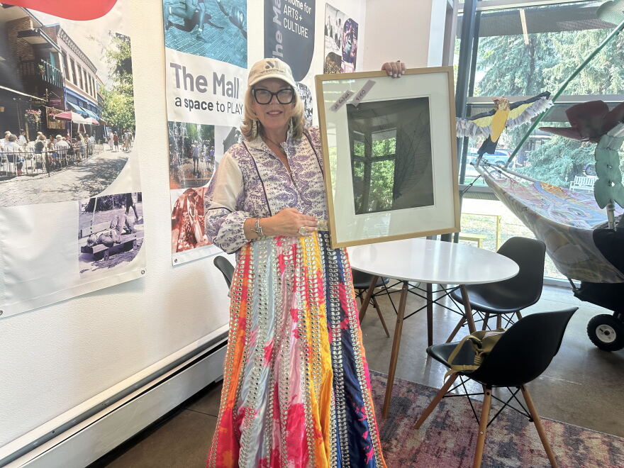 Libby Hogue shows off her new skirt and print.