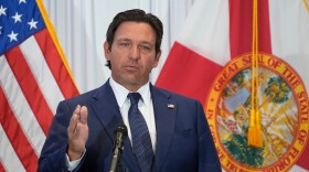 FILE - Florida Gov. Ron DeSantis speaks during a news conference, Aug. 12, 2025, in Tampa, Fla.