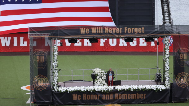 FDNY commissioner Lillian Bonsignore speaks during a memorial to commemorate the 25th anniversary of the 9/11 attacks, Wednesday, Sept. 9, 2026, in the Staten Island borough of New York. 