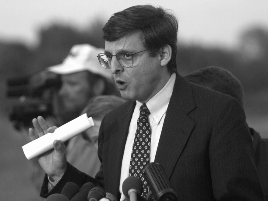 In this April 27, 1995, photo, Merrick Garland speaks to the media following a hearing for Oklahoma City bomber Timothy McVeigh. Garland was assigned to the case because "we wanted somebody who could make sure that the investigation was done by the book and that any indictment was bulletproof," says former Deputy Attorney General Jamie Gorelick.