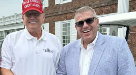 Former President Donald Trump (left) poses with former Illinois Republican gubernatorial nominee Darren Bailey at Trump National Golf Club Bedminster, N.J.