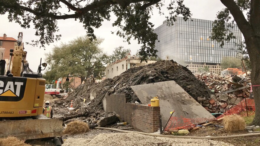 bulldozer and rubble pile