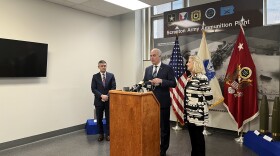 U.S. Senator Bob Casey, center, speaks alongside the 25th Secretary of the Army Christine Wormuth, right, at the Scranton Army Ammunition Plant on Feb. 6. Douglas R. Bush, U.S. Assistant Secretary of the Army for Acquisition, Logistics and Technology, stands at left.
