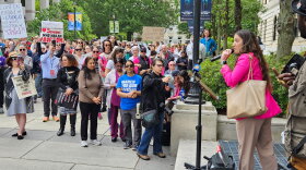 Hundreds of abortion rights supporters held a rally in Raleigh on Wednesday, May 3, 2023, against new abortion restrictions proposed by state Republicans.
