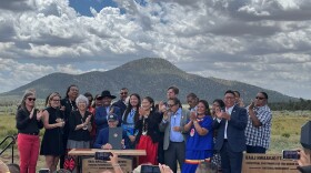 President Joe Biden, accompanied by local tribal leaders and elected officials, signed an order declaring the Baaj Nwaavjo I’tah Kukveni Grand Canyon National Monument on Tue, Aug. 8, 2023. Red Butte, one of the Havasupai Tribe's most sacred places, is in the background.