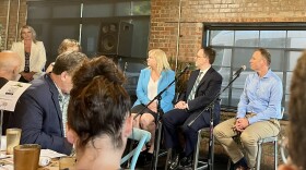 Oklahoma Commissioner of Labor Leslie Osborn, (left to right) Tulsa Mayor G.T. Bynum and Open Primaries leader Jeremy Gruber attend an event advocating for open primaries at The Press in Oklahoma City.