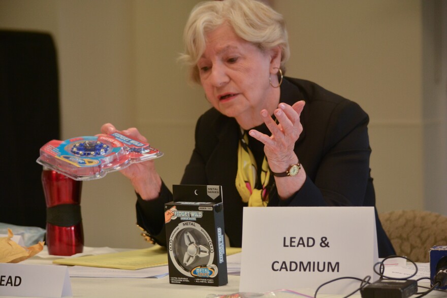 Judy Breiman shows off fidget spinners, one of the year's top dangerous toys according to Empire State Consumer Project