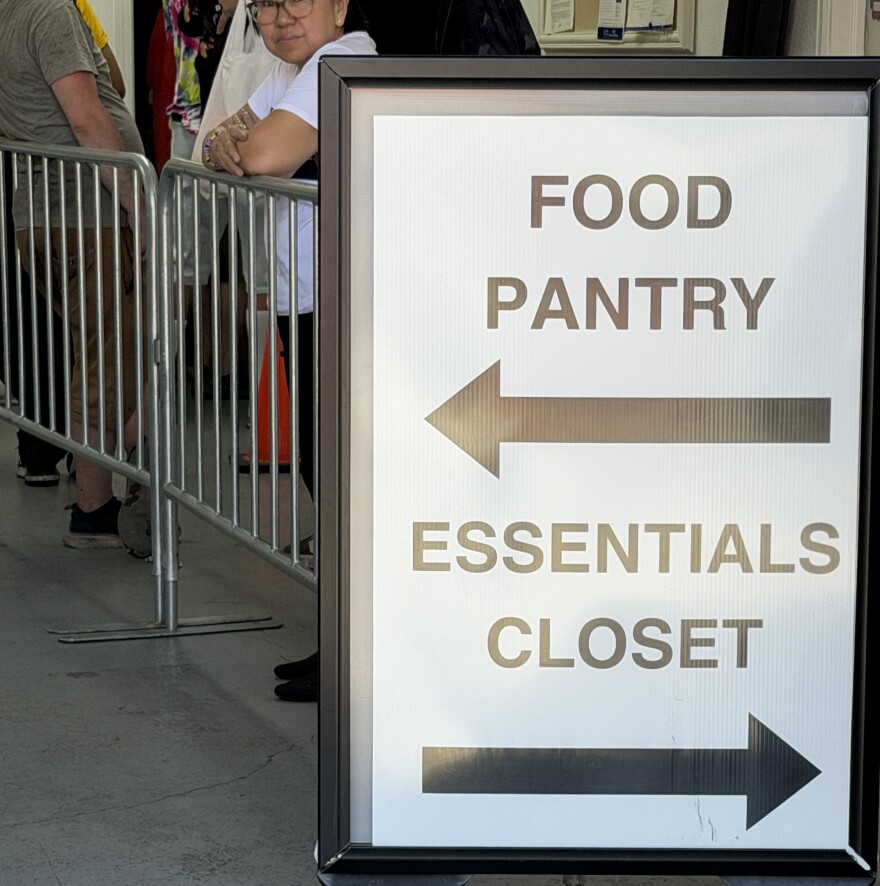 Entrance to the St. Vincent's location on Eureka and 4th, with a sign that shows which line is for what service.
