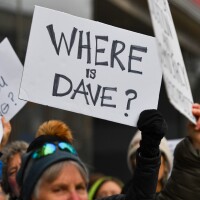 Protesters line Lackawanna Ave in front of Dave McCormicks office.