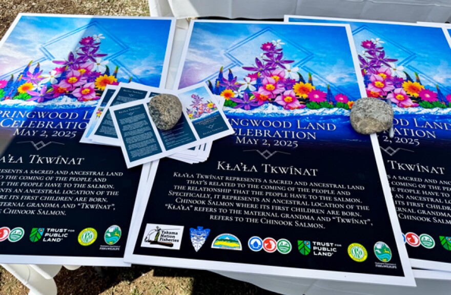 Flyers for the event were designed with native plants the Yakama Nation hopes to eventually gather at Springwood Ranch. (Credit: Courtney Flatt / NWPB)