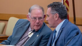 Kansas House Speaker Dan Hawkins, left, says he welcomes the Kansas Department of Revenue report showing the state government collected $147 million in taxes than anticipated during the initial three-month period of the 2027 fiscal year. The photograph of Hawkins, a candidate for state insurance commissioner, a Jan. 8, 2026, meeting at the Capitol.