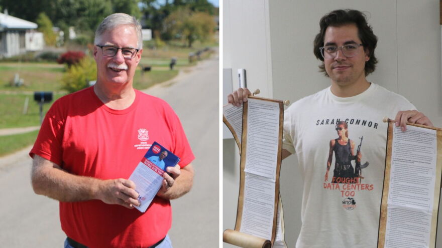 Incumbent John Roth (R-Interlochen) and Mitch Distin, the Democratic challenger for the 104th state House District. (Photo: Austin Rowlader/IPR News)