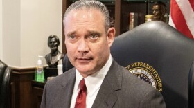 Oklahoma House Speaker Charles McCall talks to reporters in his office at the Oklahoma State Capitol.