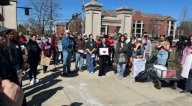 EKU students gather at Turner Gate to protest against anti-DEI legislation.