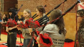 Central High School Kilties bagpipers at a practice on April 10, 2026.