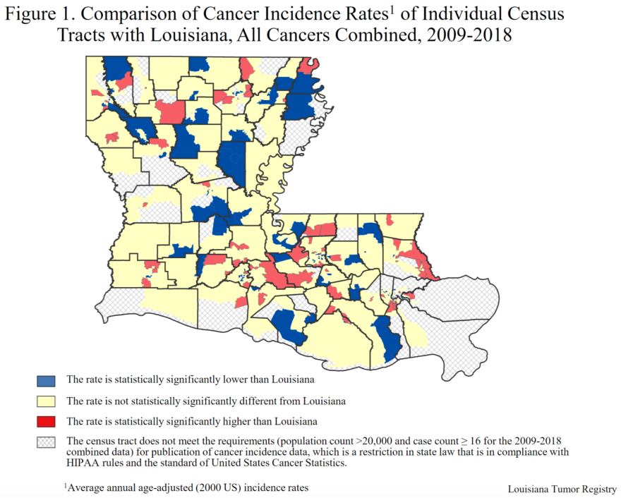 Comparison of cancer incidence rates in Louisiana, 2009-2018