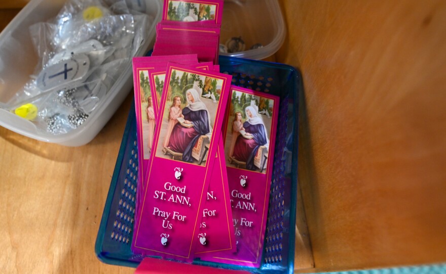 Trinkets are for sale in the gift shop at St. Ann’s Basilica in Scranton.