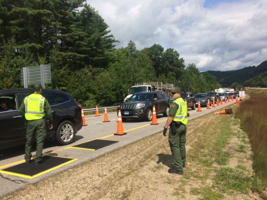 The scene of a border checkpoint on I-93 in Lincoln, N.H., in 2018.
