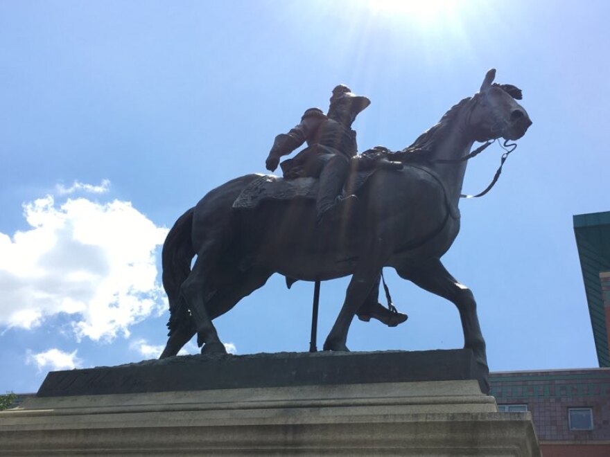 The statue of William Henry Harrison in Downtown's Piatt Park.
