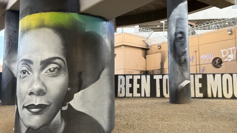 The Dr. Martin Luther King Jr. streetscape located on Tijeras underneath 1st Street, right across from the Albuquerque Convention Center.
