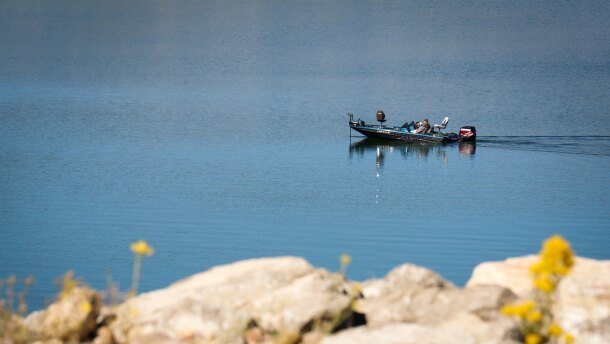 An angler fishing on Steinaker Reservoir, north of Vernal, Utah, Oct. 2, 2025