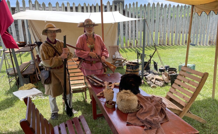Eric Bye (left) and Richard Yeatman (right) in their historically accurate camp, getting ready for the French and Indian War re-enactment.