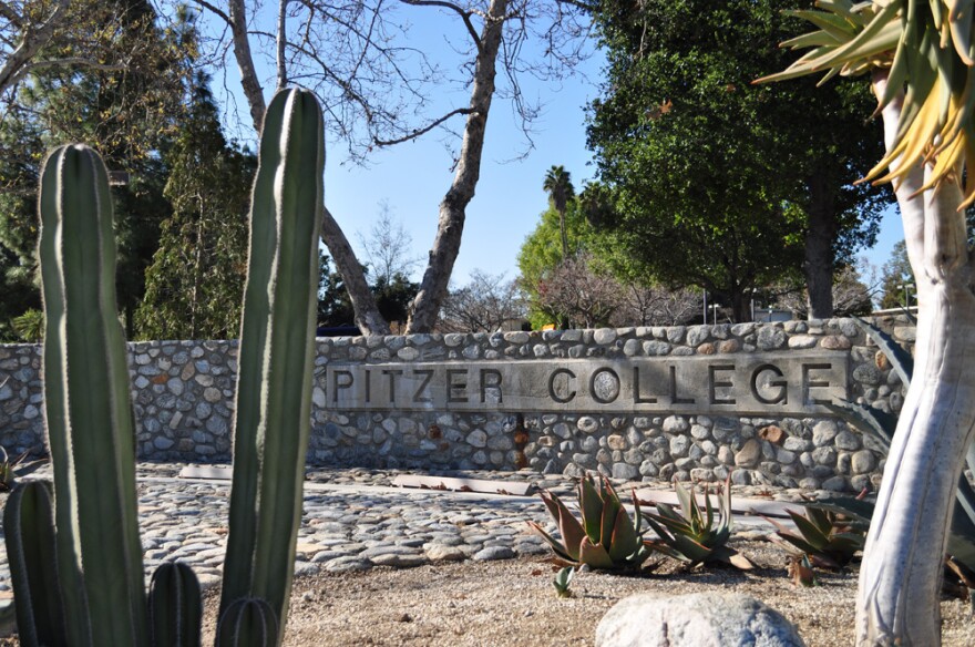 Sign at the entrance of Pitzer College in Claremont, Ca.