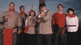 The Decemberists (left to right):  Chris Funk, Nate Query, Jenny Conlee, Colin Meloy, John Moen, Petra Haden