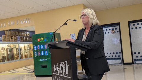 Lakewood Superintendent Maggie Niedzwiecki speaks during an Oct. 6 Lakewood Board of Education meeting.